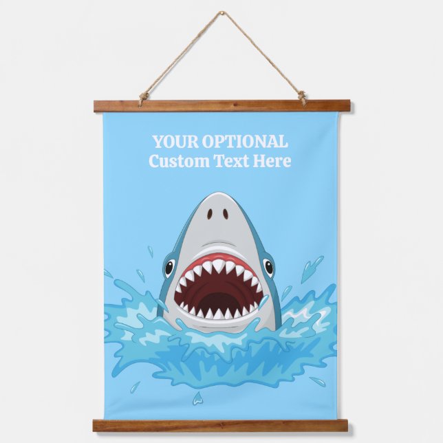 Benutzerdefinierter Text von Funny Shark Wandteppich Mit Holzrahmen (Vorderseite)