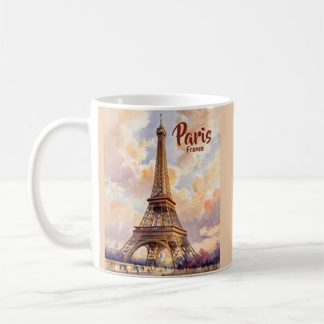 Benutzerdefinierter Text Wasserfarbe Eiffelturm So Kaffeetasse (Links)
