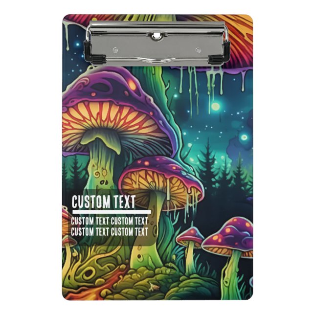 Benutzerdefinierter Text Whimsical Mushroom Forest Mini Klemmbrett (Vorderseite)