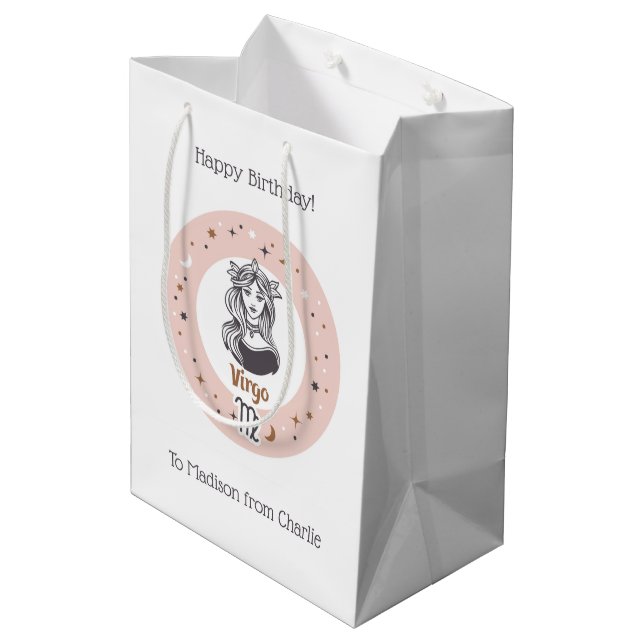 Benutzerdefinierter Text - Zodiac-Zeichen Mittlere Geschenktüte (Rückseite Schrägansicht)