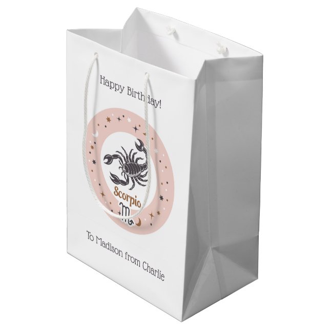 Benutzerdefinierter Text Zodiac-Zeichen-Scorpio Mittlere Geschenktüte (Rückseite Schrägansicht)