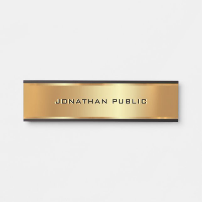Benutzerdefinierter Textname Schwarz & Gold Elegan Türschild (Vorderseite )