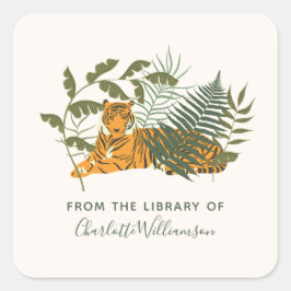 Benutzerdefinierter Tiger aus der Bibliothek des B Quadratischer Aufkleber