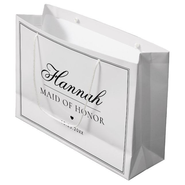 Benutzerdefinierter Trauzeugin Name Elegante Herzh Große Geschenktüte (Vorderseite Schrägansicht)