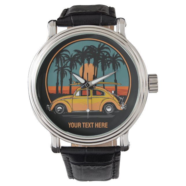 Benutzerdefinierter tropischer Surfer-Sonnenunterg Armbanduhr (Vorderseite)