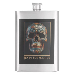 Benutzerdefinierter Türkis-Gold-Día-de-los-Muertos Flachmann