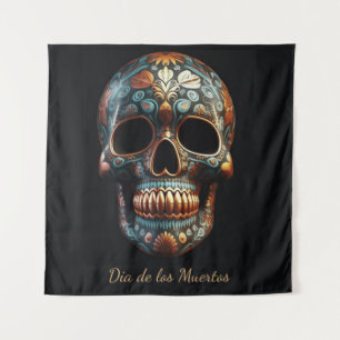 Benutzerdefinierter Türkis-Gold-Día-de-los-Muertos Wandteppich