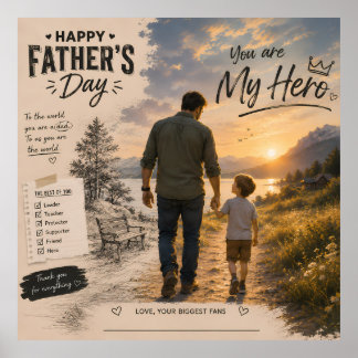 Benutzerdefinierter Vater-Sohn-Sonnenuntergangs-He Poster
