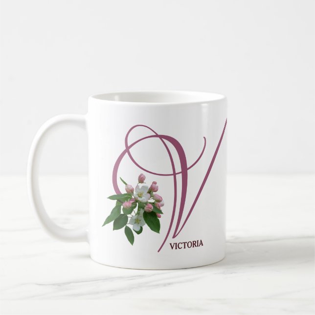 Benutzerdefinierter viktorianischer Name Monogram, Kaffeetasse (Links)