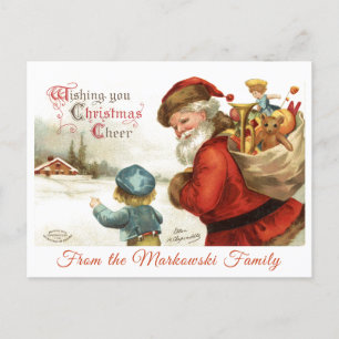 Benutzerdefinierter Vintage-Weihnachtsmann und Kin Feiertagspostkarte