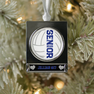 Benutzerdefinierter Volleyball-Spieler Senior-Jahr Banner-Ornament Silber