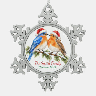 Benutzerdefinierter Wasserfarb-Blauwalddrossel Schneeflocken Zinn-Ornament