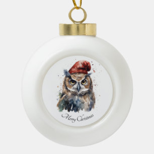 Benutzerdefinierter Wasserfarben-Weihnachtskauz mi Keramik Kugel-Ornament