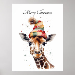 Benutzerdefinierter Weihnachts-Giraffen-Wasserfarb Poster