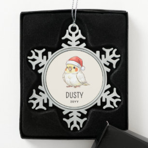 Benutzerdefinierter Weihnachts-Nymphensittich mit Schneeflocken Zinn-Ornament