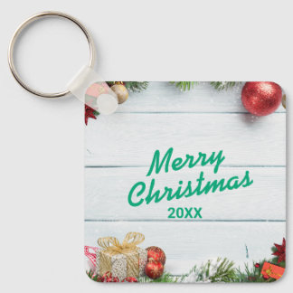 Benutzerdefinierter Weihnachts-Quadrat-Metall-Schl Schlüsselanhänger