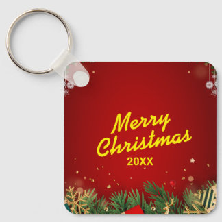Benutzerdefinierter Weihnachts-Quadrat-Metall-Schl Schlüsselanhänger