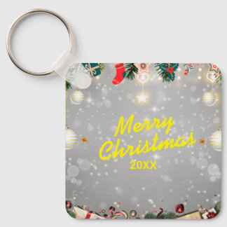 Benutzerdefinierter Weihnachts-Quadrat-Metall-Schl Schlüsselanhänger