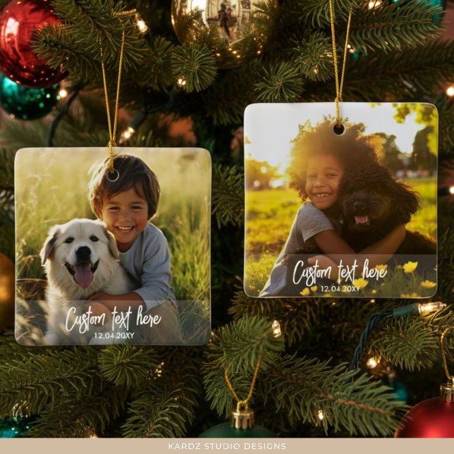 Benutzerdefinierter Weihnachts-Volltext mit zwei F Keramikornament (Add two different pictures to the front and back. Custom text repeats on each side.)