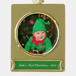 Benutzerdefinierter Weihnachtsfoto-Schmuck Banner-Ornament Gold