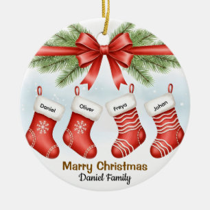 Benutzerdefinierter Weihnachtsstrumpfschmuck mit 4 Keramik Ornament