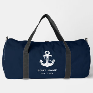 Benutzerdefinierter Weißer Anker Navy Bootsname Duffle Bag