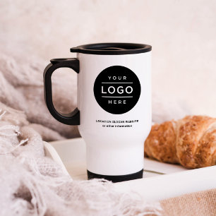 Benutzerdefinierter weißer Geschäftsname und Logo Reisebecher