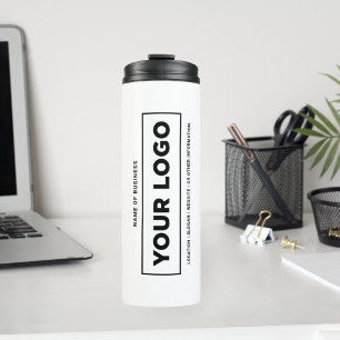 Benutzerdefinierter weißer Geschäftsname und Logo  Thermosbecher