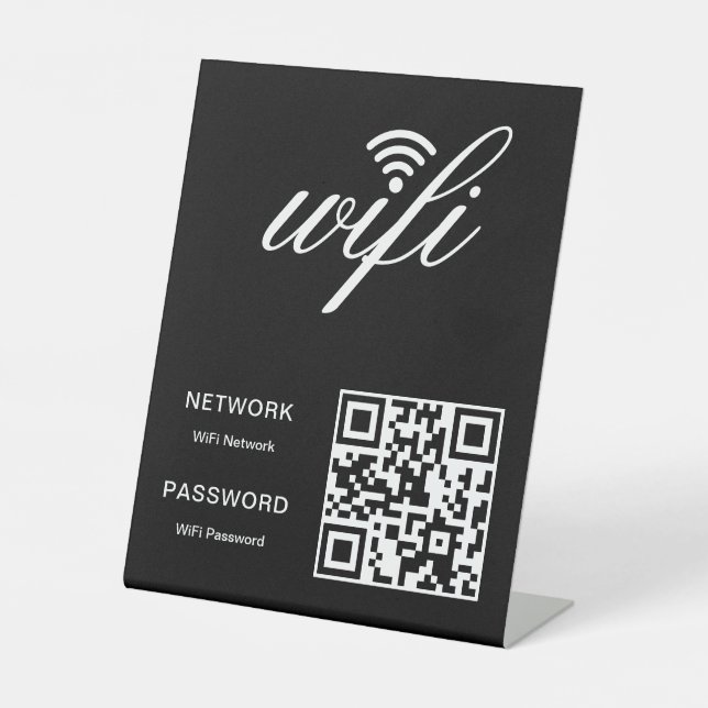 Benutzerdefinierter Wifi-Netzwerk QR-Code schwarz Sockelschild (Vorderseite)