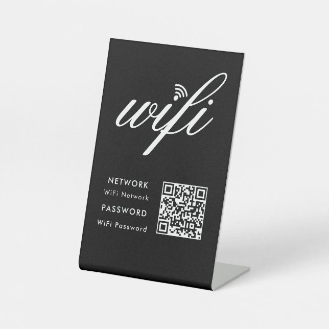 Benutzerdefinierter Wifi-Netzwerk QR-Code schwarz Sockelschild (Vorderseite)