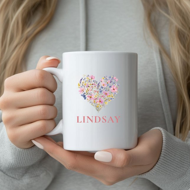 Benutzerdefinierter Wildblumen-Herz-Namen-Becher Kaffeetasse (Custom Wildflower Heart Name Mug
)