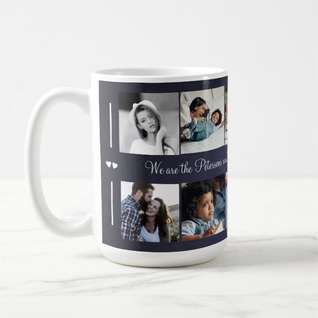 Benutzerdefiniertes 10 Foto sammelt Ihre Textfamil Kaffeetasse (Links)