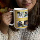 Benutzerdefiniertes 10 Foto sammelt Ihre Textfamil Kaffeetasse<br><div class="desc">"Wir sind Familienname und das ist unsere Geschichte seit dem Jahr" handgeschriebene, speziell gebürstete Kalligraphie-Schrift (veränderbarer Text) und Ihre zehn Familienbilder auf einem lemongelben (veränderbaren) Hintergrund, was eine wunderschöne 10 Foto Collage Tasse, um Ihr Jubiläum mit einem Keepsgeschenk zu feiern oder einfach nur Ihren Lieblingskaffee bei der Zuhause zu trinken!...</div>