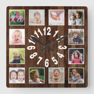 Benutzerdefiniertes 12 Foto Collage Frame Paletten Quadratische Wanduhr
