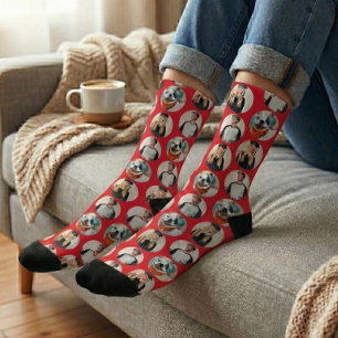 Benutzerdefiniertes 3-Fotos-Muster Rot Socken