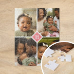 Benutzerdefiniertes 4-Fotolage-Monogramm | Koralle<br><div class="desc">Ein besonderes personalisiertes Geschenk mit 4 individuellen Fotos und Monogramm Initial. Verwenden Sie die Entwurfswerkzeuge, um zusätzlichen Text in beliebig vielen Schriftart und Farben hinzuzufügen. Laden Sie mehr Fotos hoch, bearbeiten Sie die Hintergrundfarbe oder wählen Sie eine andere Formatoption, um das Design weiter anzupassen. Puzzles nach Maß sind eine erschwingliche...</div>