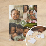 Benutzerdefiniertes 4-Fotolage-Monogramm | Olivenö<br><div class="desc">Ein besonderes personalisiertes Geschenk mit 4 individuellen Fotos und Monogramm Initial. Verwenden Sie die Entwurfswerkzeuge, um zusätzlichen Text in beliebig vielen Schriftart und Farben hinzuzufügen. Laden Sie mehr Fotos hoch, bearbeiten Sie die Hintergrundfarbe oder wählen Sie eine andere Formatoption, um das Design weiter anzupassen. Puzzles nach Maß sind eine erschwingliche...</div>