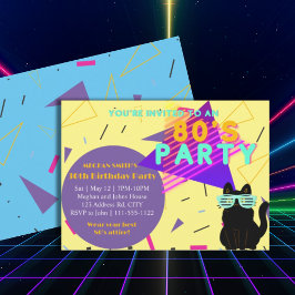 Benutzerdefiniertes 80er Retro Black Cat Throwback Einladung