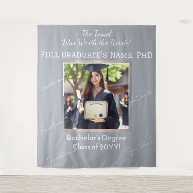 Benutzerdefiniertes Abschluss Foto Perl Blue Silve Wandteppich (Vorderseite)