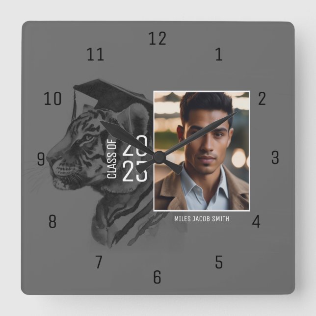 Benutzerdefiniertes Abschluss-Foto Quadratische Wanduhr (Vorderseite)