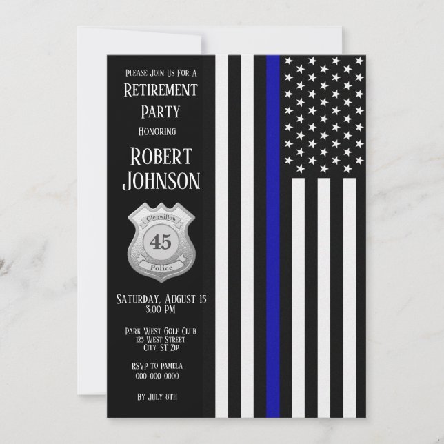 Benutzerdefiniertes Abzeichen Thin Blue Line Retir Einladung (Vorderseite)