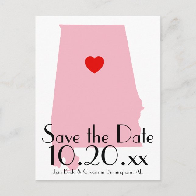 Benutzerdefiniertes Alabama Save the Date Ankündigungspostkarte (Vorderseite)
