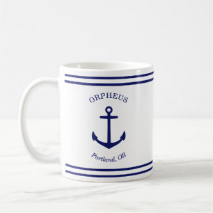 Benutzerdefiniertes AnkerEmblem Nautisch (weiß & b Kaffeetasse