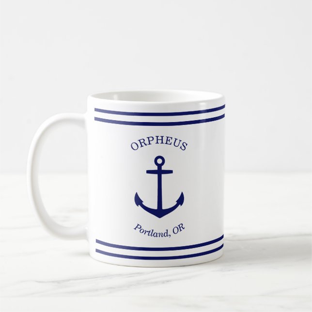 Benutzerdefiniertes AnkerEmblem Nautisch (weiß & b Kaffeetasse (Links)