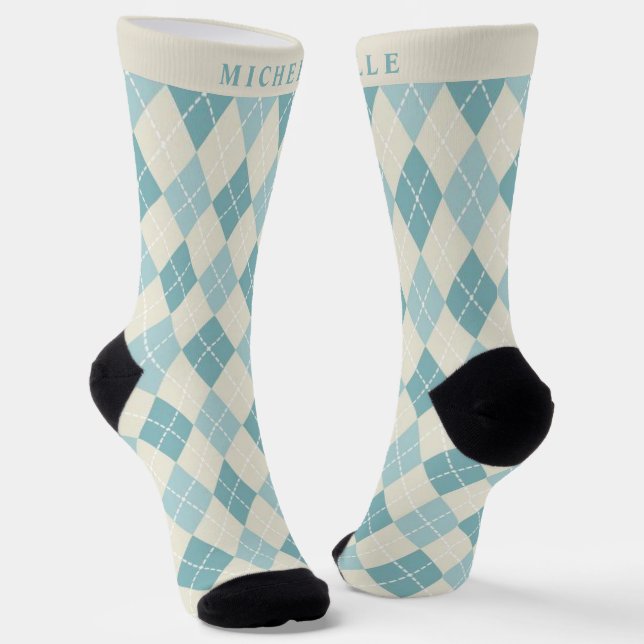 Benutzerdefiniertes Aquamarines blaues Green Grey  Socken (Gewinkelt)