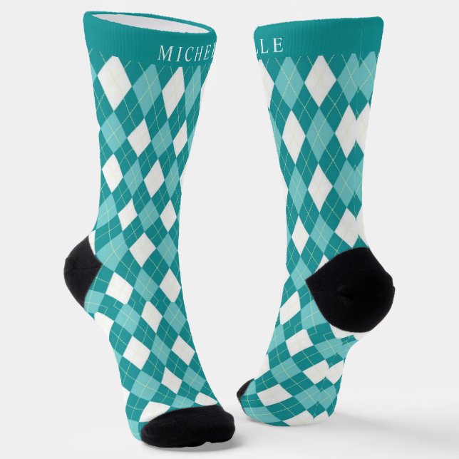 Benutzerdefiniertes Aquamarines blaugrünes Weiß-Ra Socken (Gewinkelt)