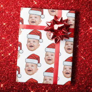Benutzerdefiniertes Baby-Gesicht Foto Weihnachtsma Geschenkpapier