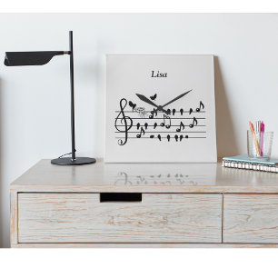 Benutzerdefiniertes Baby-Shower-Musik-Vogel-Noten- Quadratische Wanduhr