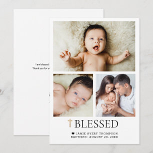 Benutzerdefiniertes Baby-Tauf-Foto Gold Kreuz Gese Dankeskarte