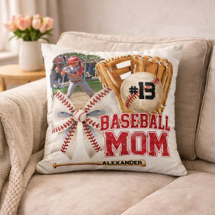 Benutzerdefiniertes Baseball-Mama-Name-Foto Kissen
